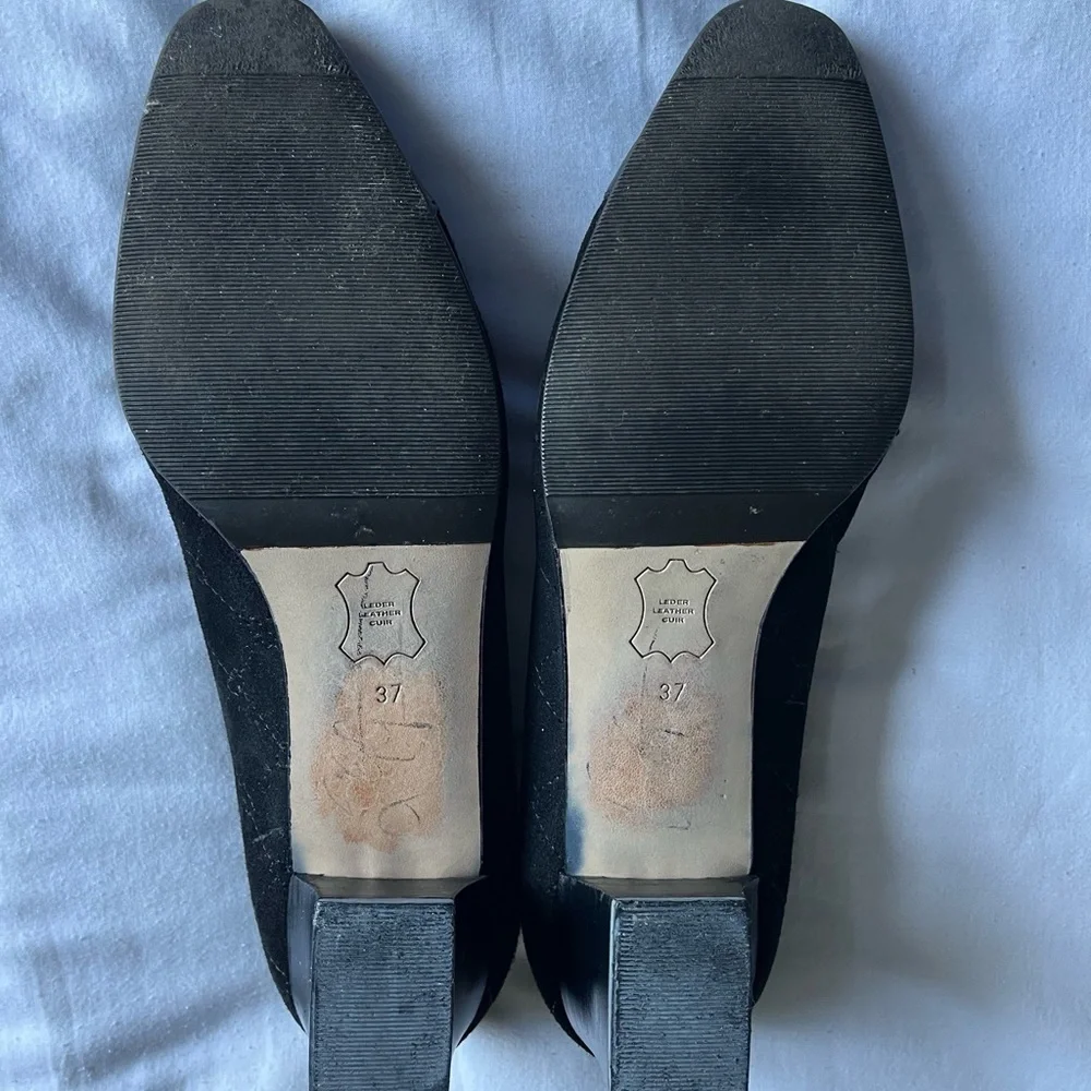 VTG Bally Black Suede Smooth Leather Combo Campanula Cap toe Pump Low Heel Sz 37 - Picture 11 of 13